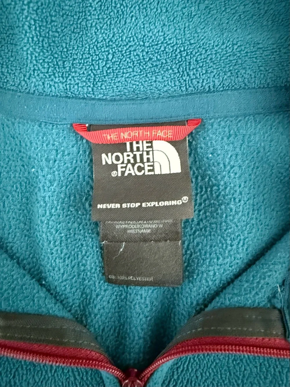 The North Face Men’s Small Blue Quarter Zip Fleece Burgundy Red Logo
